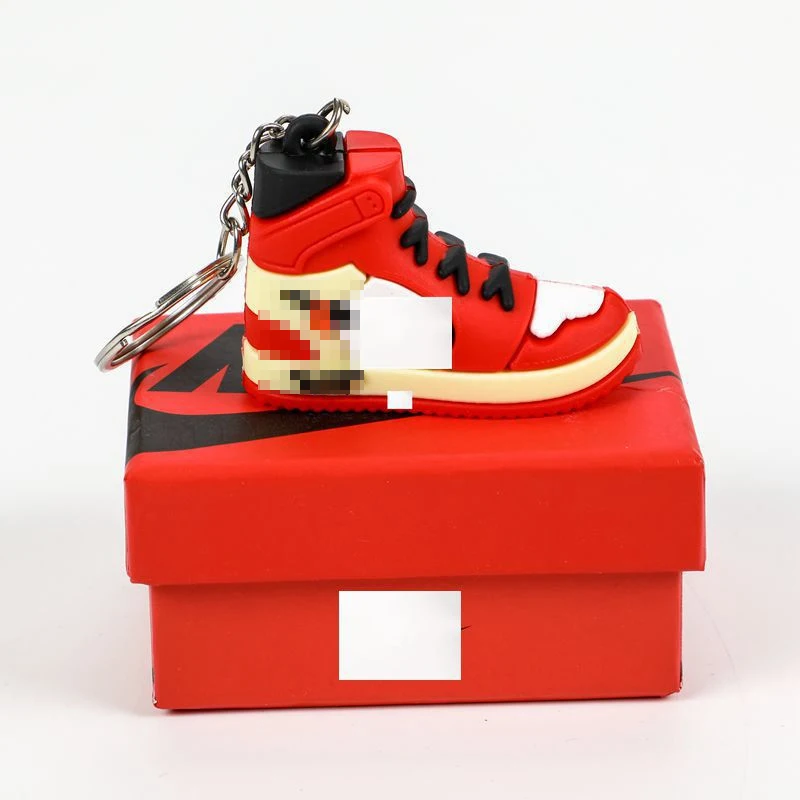 Wholesale Soft PVC AJ  Shoe 3D Rubber Keychain Mini Sneaker llavero Jordania Keychain Keyring with Mini Box