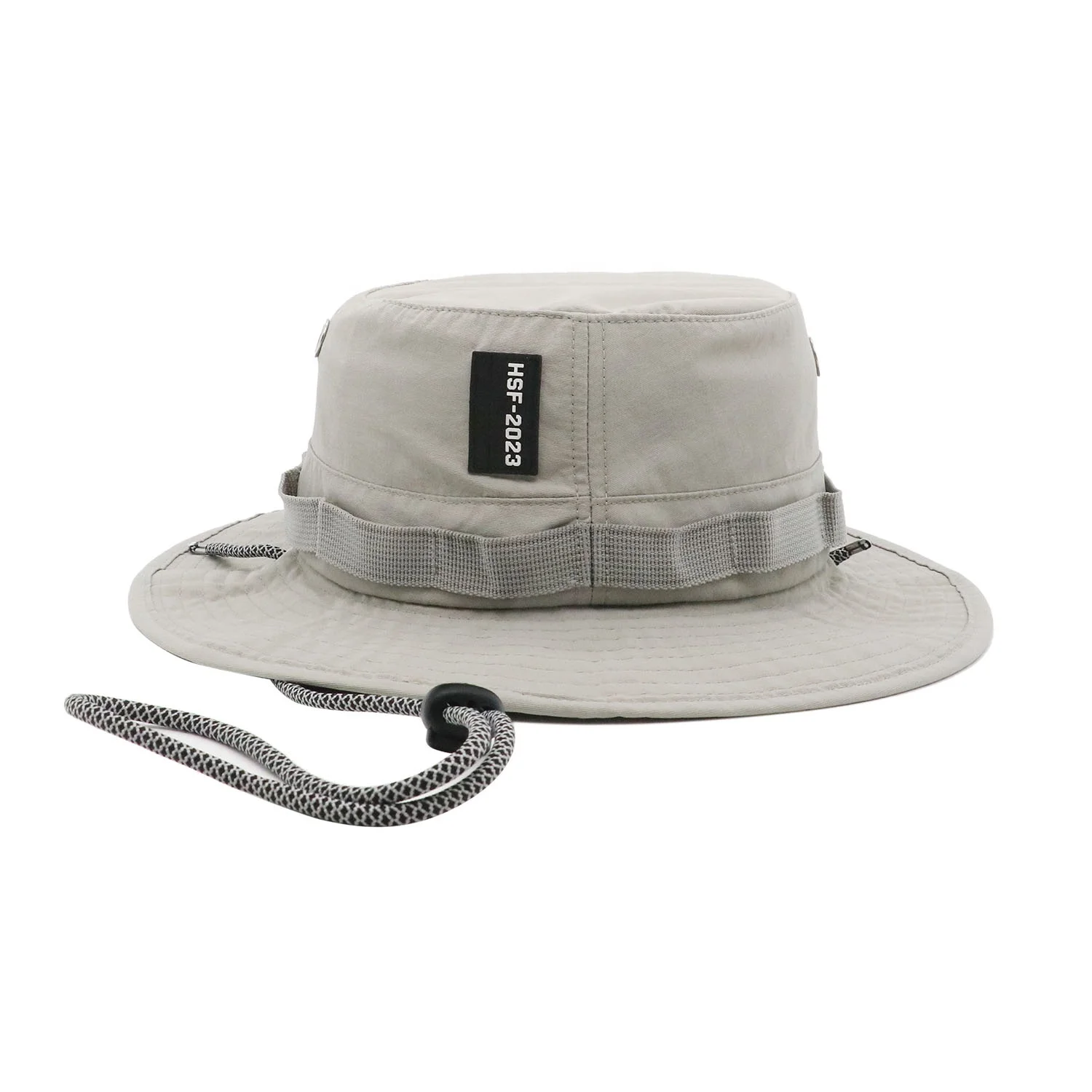 High Quality Vented Boonie Waterproof Hat Custom Ultrasonic Welding Rubber Patch Bucket Hat With Removable String
