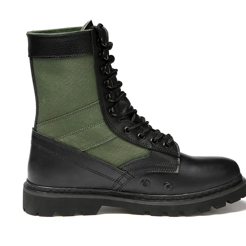 split cow leather with canvas upper rubber sole with sewing combat tactical combat boots for cambodian tactical
