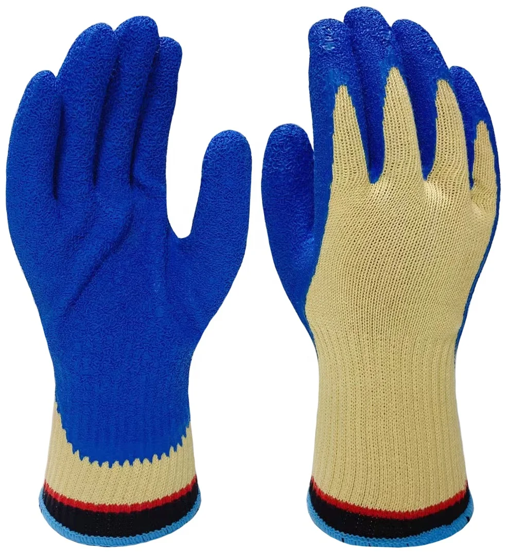 Blue Latex Palm Coated Aramid Fiber Cut Resistant Work Gloves ANSI A4