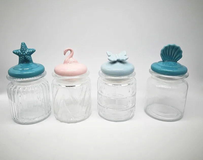 300ml 500ml  Glass Cookie Jar with Ceramic Lid