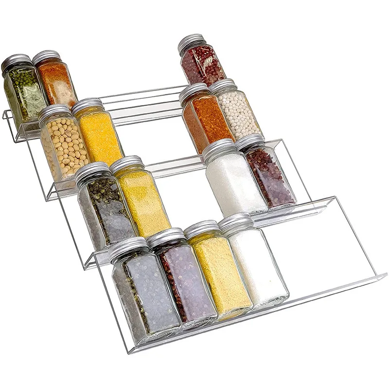 BST Kitchen adjustable 4 tier stacking black transparent acrylic vertical slide out spice rack drawer organizer