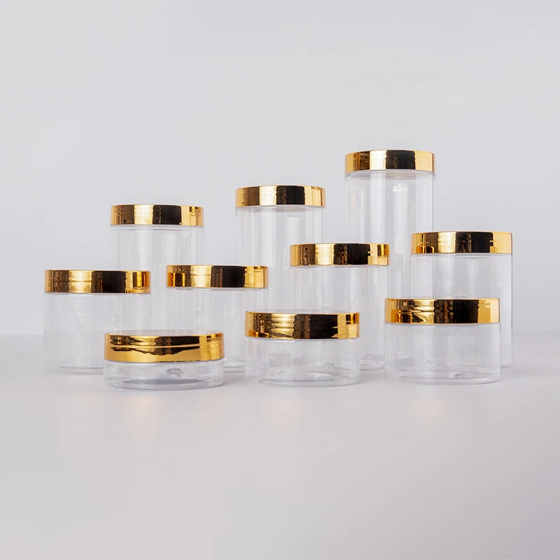 Роскошные 4 унции 8 унций 16 Пустые OEM косметические контейнеры биоразлагаемая косметическая упаковка пластиковая банка для крема с золотой крышкой
