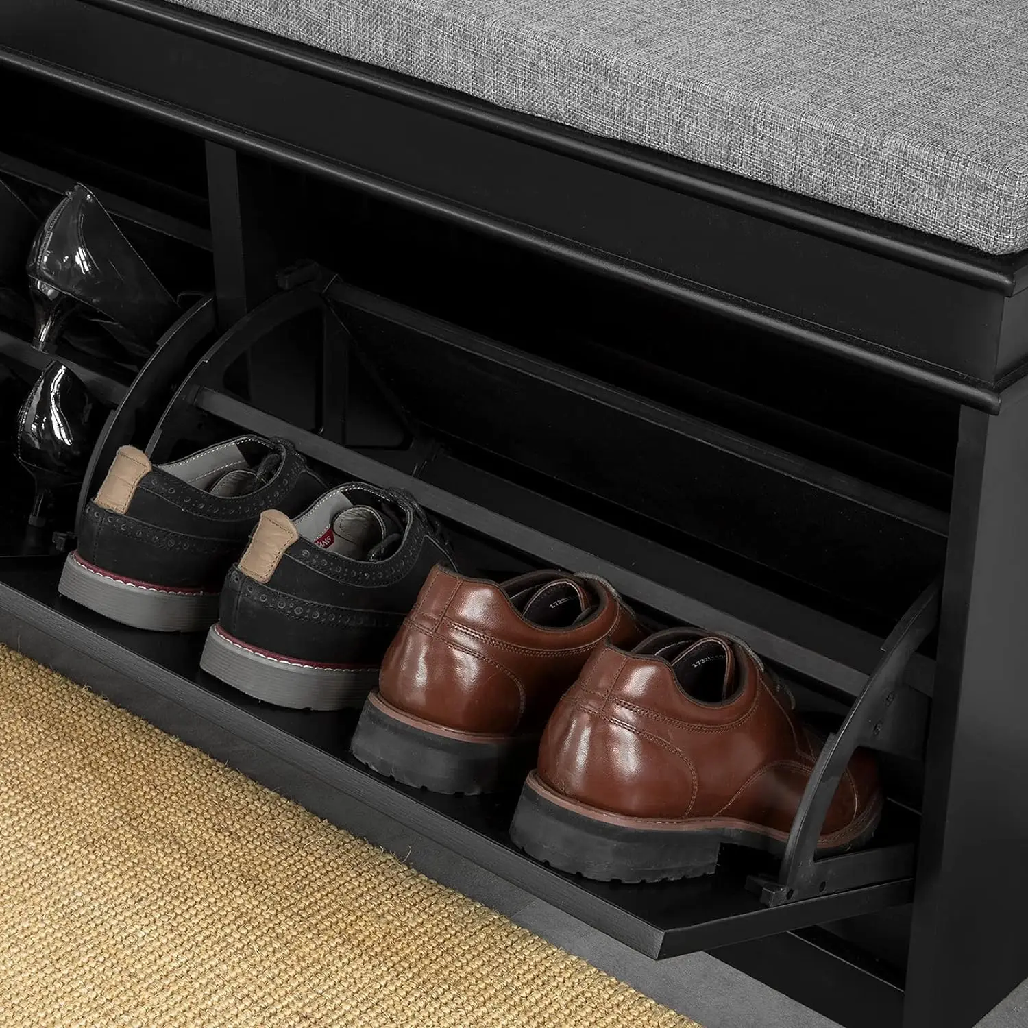 Factory wholesale Shoe Bench Shoe Rack White Shoe Cabinet Wooden Hallway Storage Bench with soft Seat Cushion and 2 Drawer