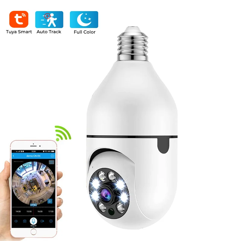 Outdoor wireless tuya smart E27 socket lamp lightbulb PTZ camera 360 degree auto track security cctv wifi light bulb camera