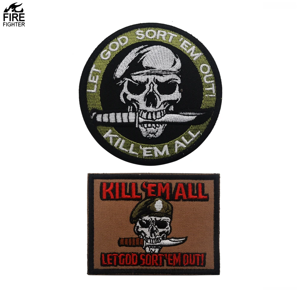 LET GOD SORT EM Out Kill EM All Arts Embroidery High Quality Custom Letter Patch Skull With Knife Sew on Bag Cloth