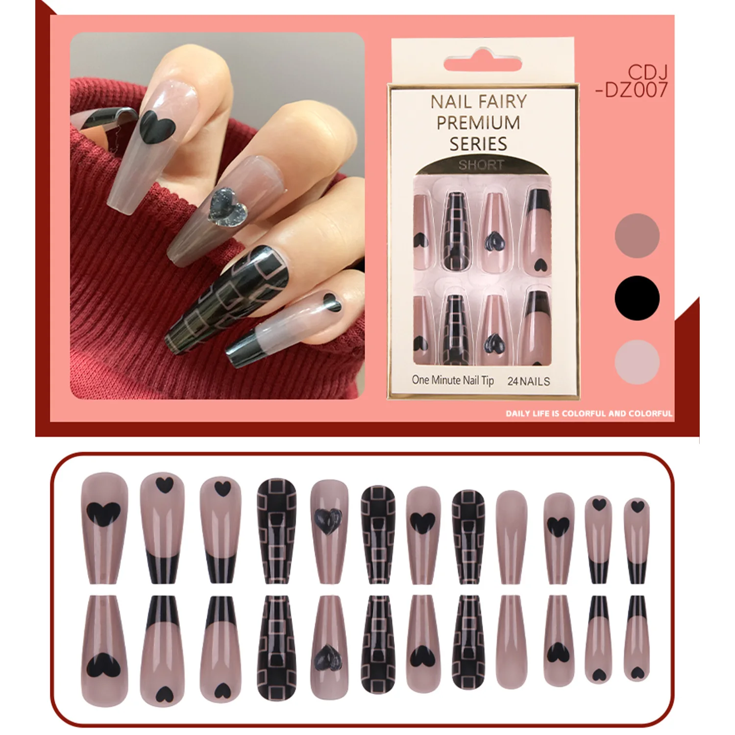 Wholesale Custom Press On Nails Ballerina Medium Coffin Heart Pearl French Tip Nails Manicure Acrylic Stick On Nails