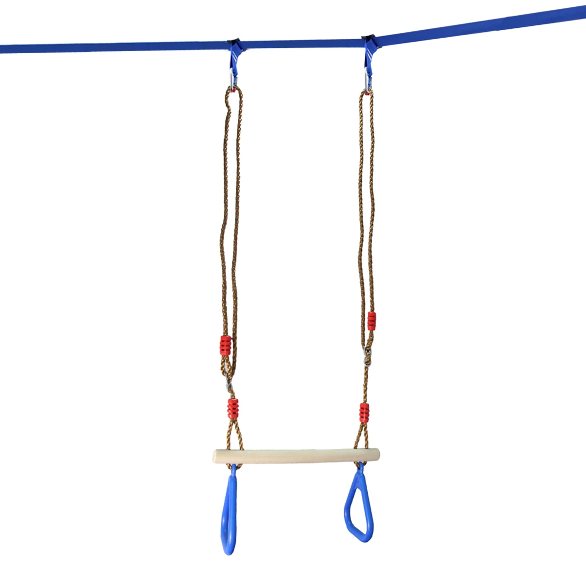 Playground Children Wooden Trapeze Swing Bar with Plastic Gym Rings for Outdoor Fun