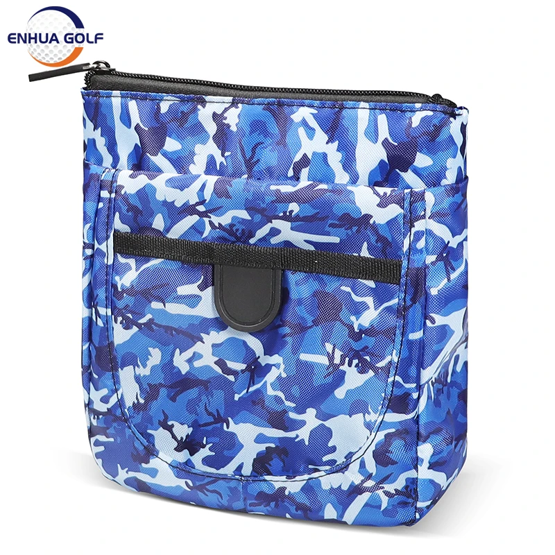 Camouflage Color Golf Tee Pouch Multi-Pocket Zipper Golf Ball Tee Handbag Ditty Bag Portable Golf Accessories Pouch with Clip