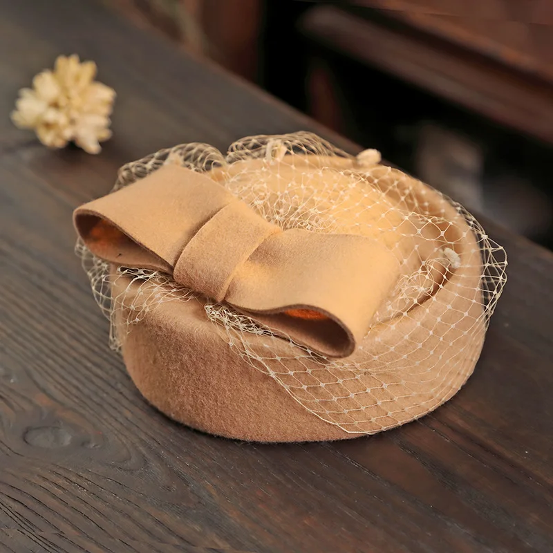 Женская шерстяная фетровая шляпа с бантом однотонная маленькая в британском стиле новинка зимы