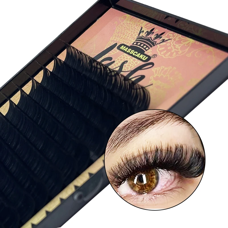 Wholesale 0.03 Jet Black Cashmere Glossy Mink Lash Extension Tray 24mm Silk Mega Volume Eyelashes