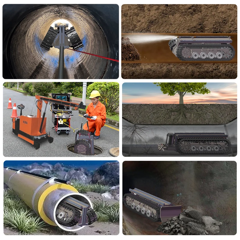 Waterproof IP68 sewer unclogging robot AVA-P6 industrial pipeline cleaning crawler chassis with 30m underwater depth