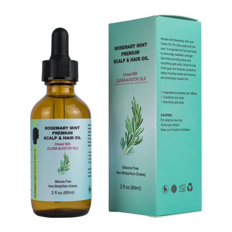 Wholesale 60ml organic hair treatment product rosemary mint scalp & hair strengthening oil and black seed oil for daily use