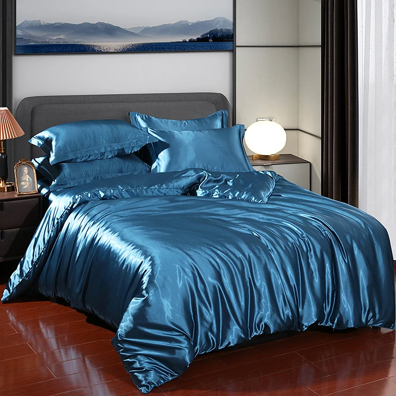 Wholesale Luxury 100% Silk Satin Bedding Set Solid Color 4Pcs Hotsale-Includes Bed Sheet and Pillow Case