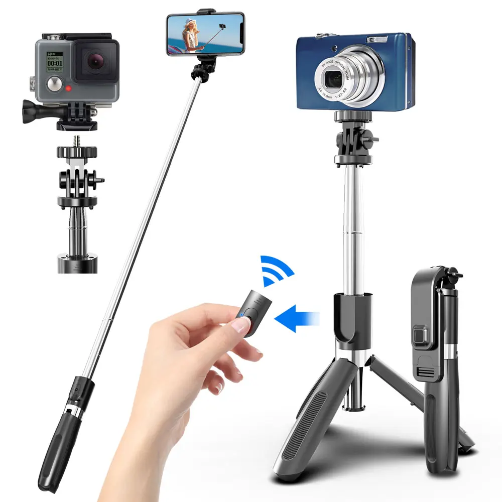 New design L02 selfie stick Adjustable length flexible wireless remote selfie stick tripod