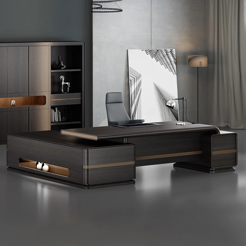 Black Ceo director manager executive commercial furniture chair and table  boss wooden desk solid wood office desks