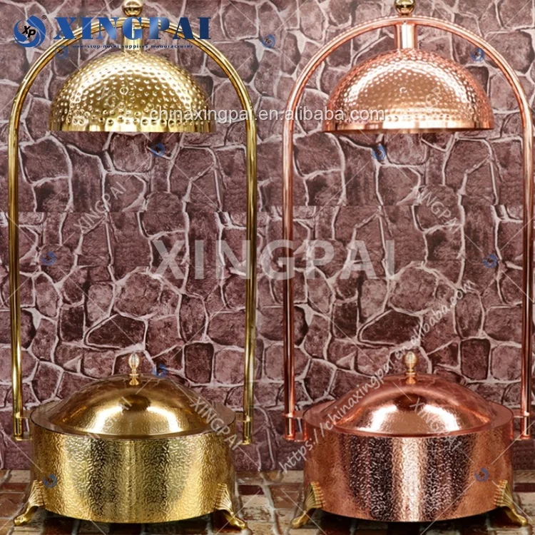 XINGPAI restaurant equipment saudi arabic double heating hammered hanging chafing dish buffet set