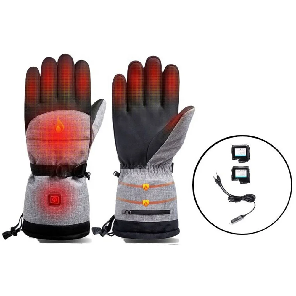Amazon hot selling winter heating windproof waterproof touch screen rechargeable battery ski gloves for