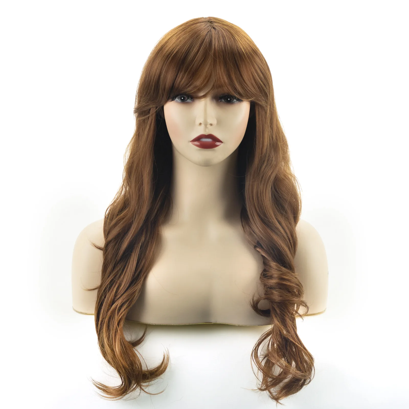 Парик длинные вьющиеся волосы большая волна Европа и Америка Модные Синтетические коричневые длинные вьющиеся натуральные парики из химического волокна с челкой