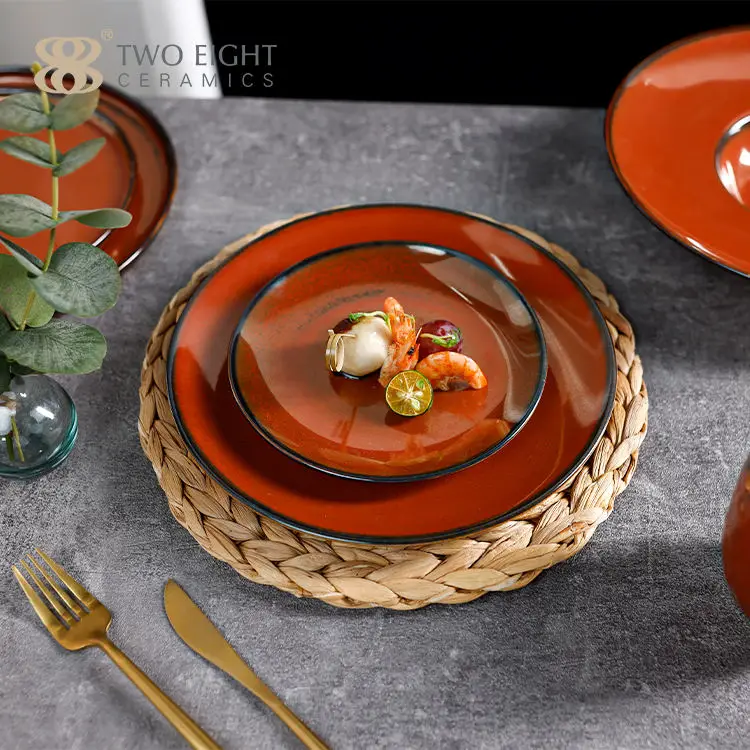 Orange Ceramic Dishware Set China Dinnerware Wholesale Porcelain Dinner Set plates ceramic dinnerware set for sale