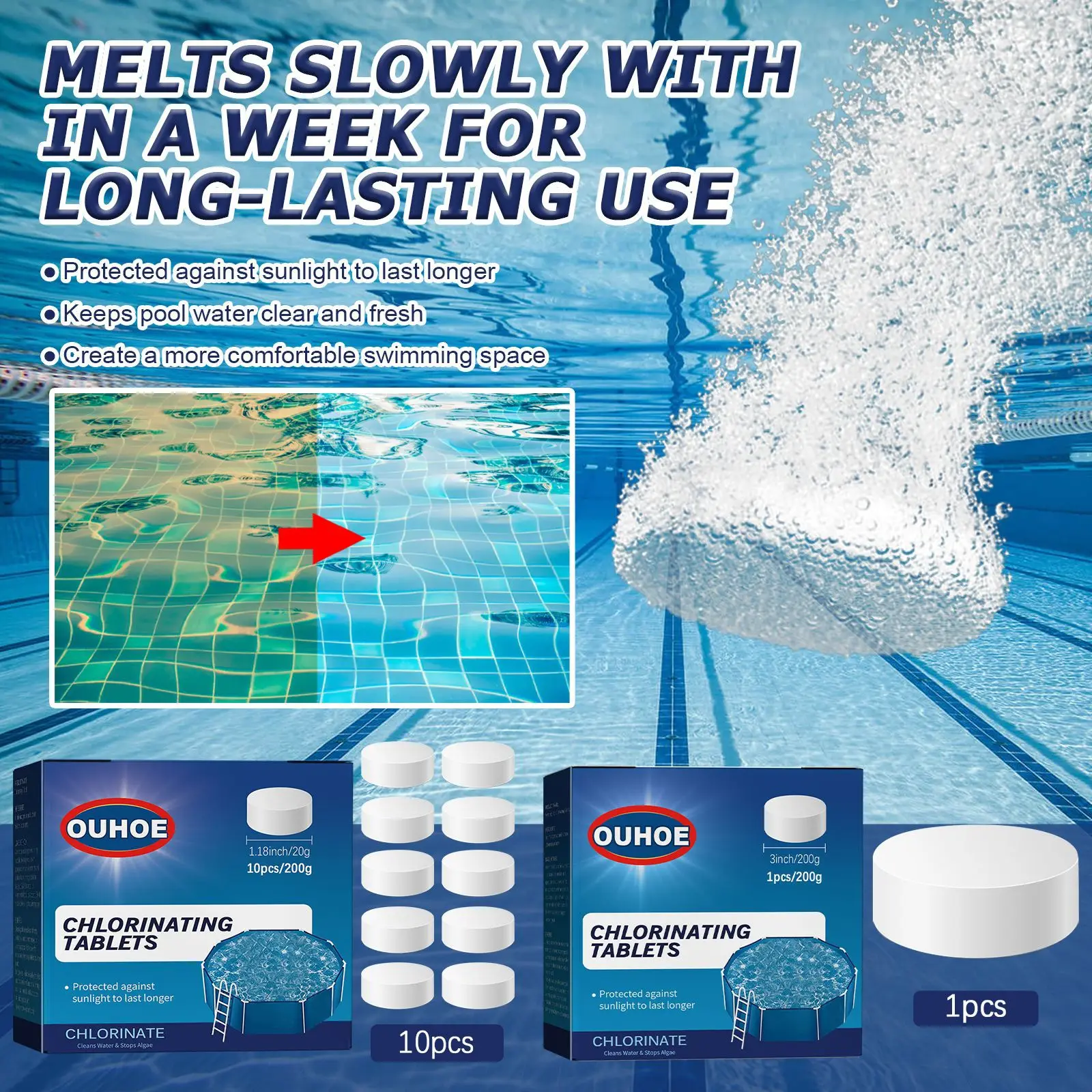 OUHOE OEM&ODM Swimming Pool Water Disinfection Effective Swimming Pool Chlorine Powder Soft Chlorine Tablets Pool