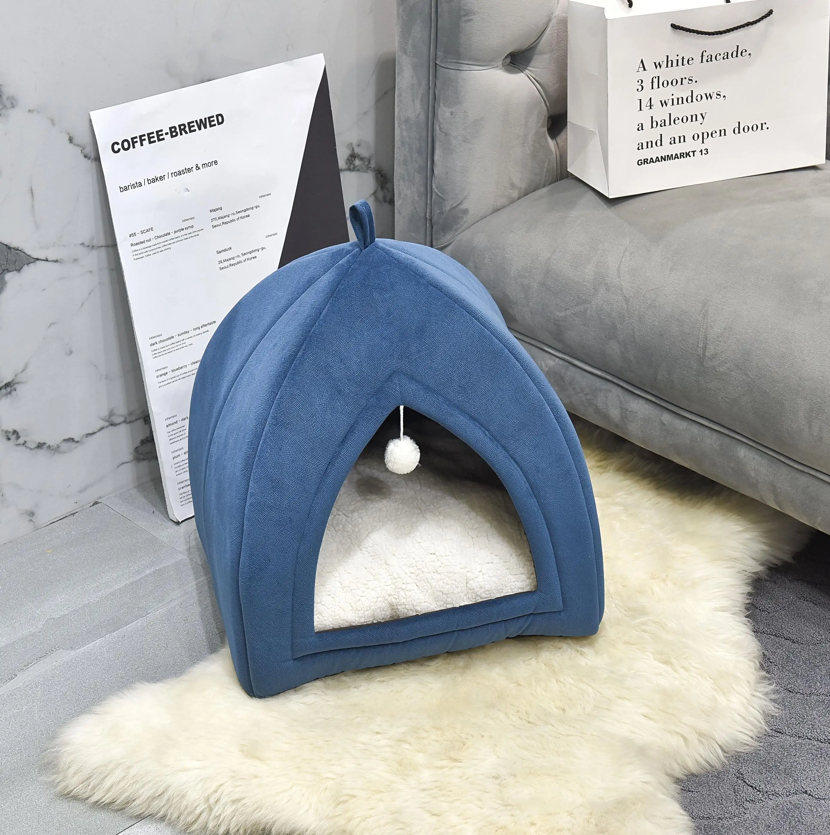 Foldable 2-in-1 with Removable Cushioned Pillow Pet bed for Indoor Cats Clearance Warm cat Tent