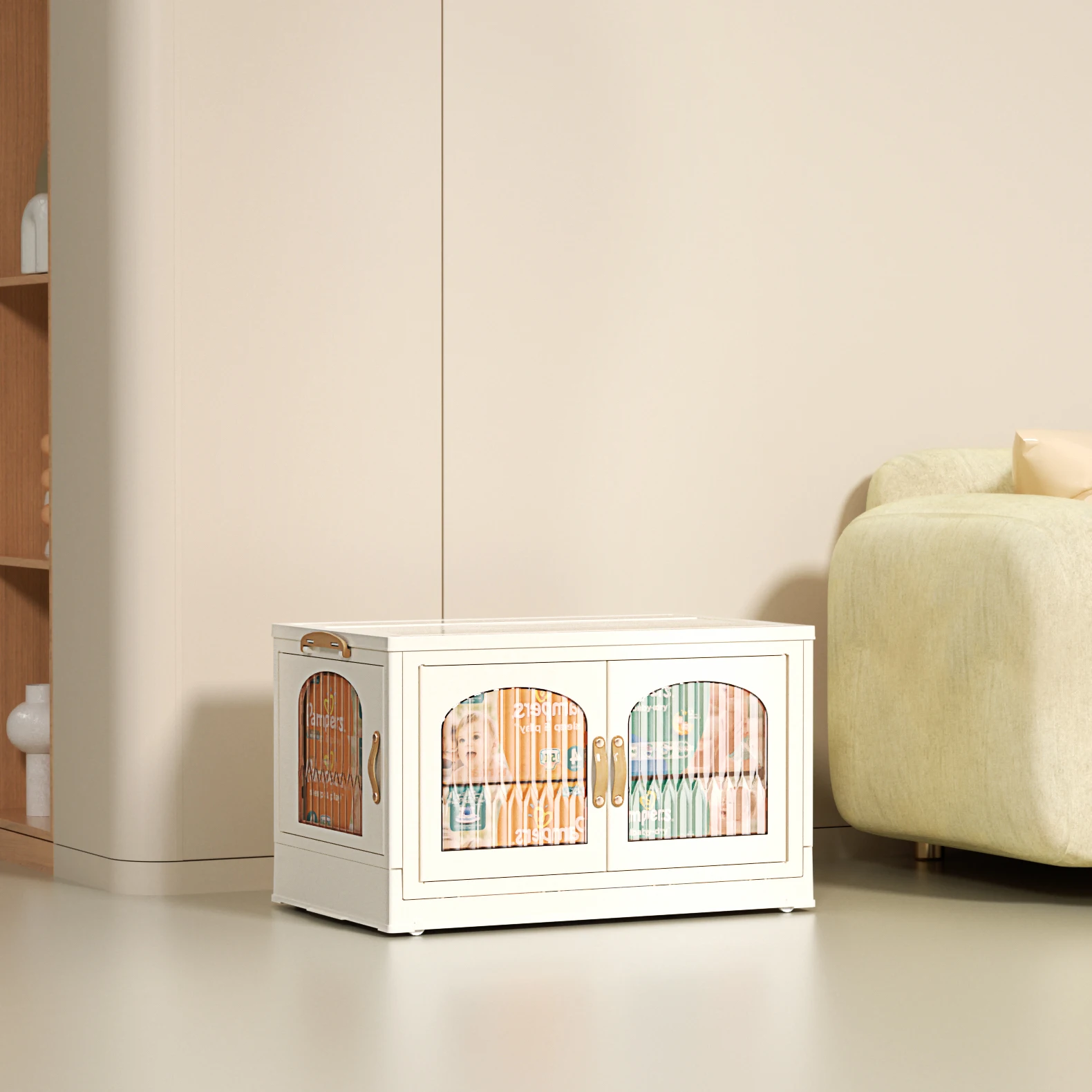 3 Packs 11 Gal Plastic Collapsible Storage Cabinet Box Organizers and Storage Containers with Wheels and doors