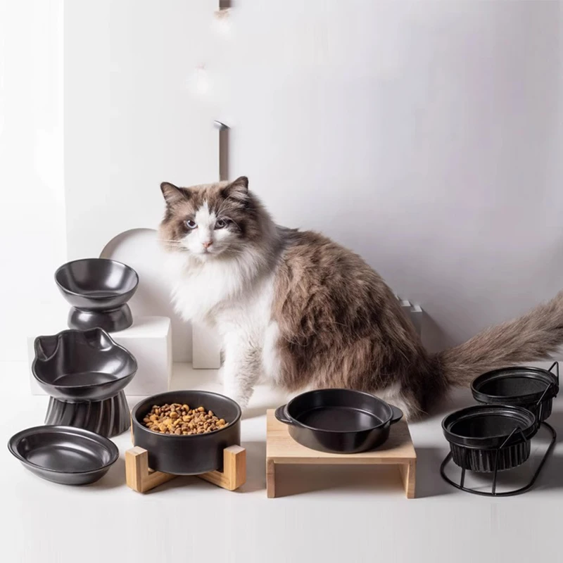 Fast Shipping Wholesale Manufacturer Black Ceramic Pet Food Water Feeder Blanks Elevated Pet Dog Cat Bowl