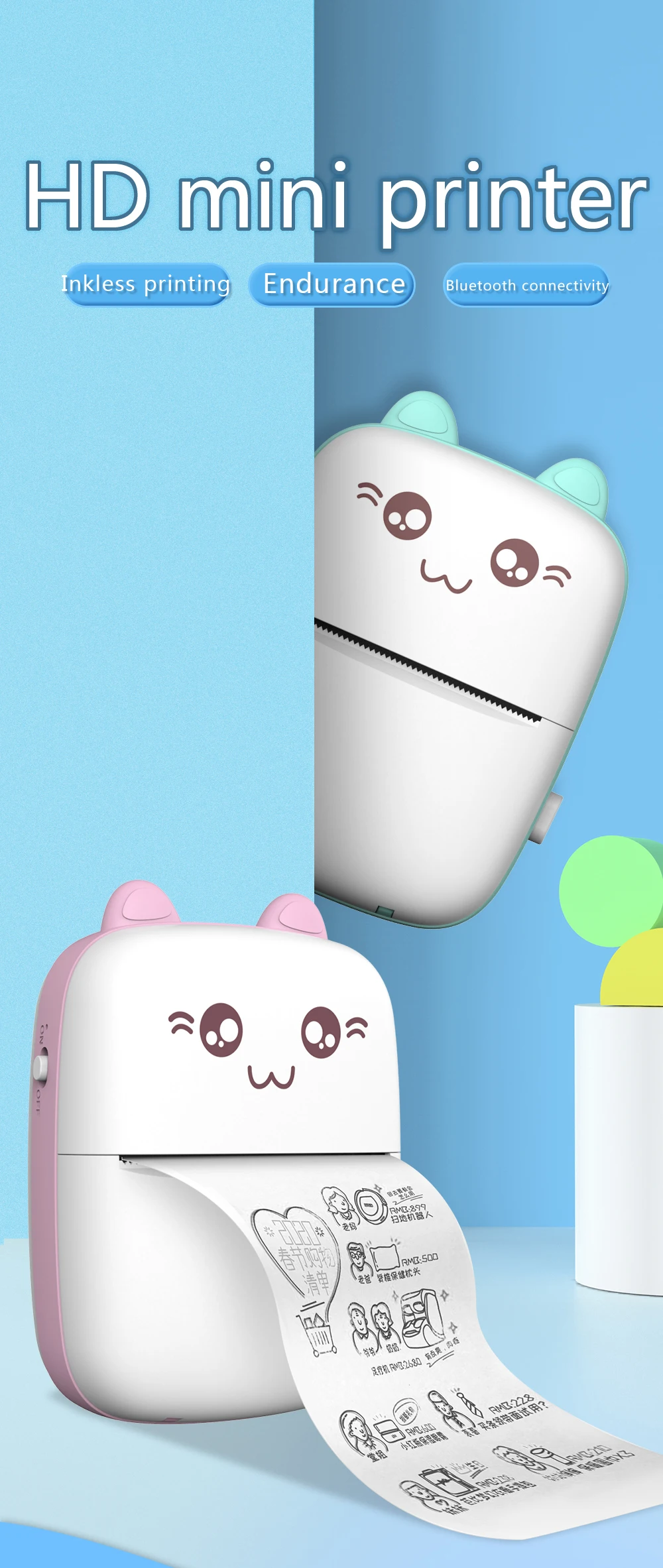 Impresora Portatil Con Bluetooth Imprimante Mini Portable Pocket Mobile Printer Stickers Label Photo Thermal Wireless Printer