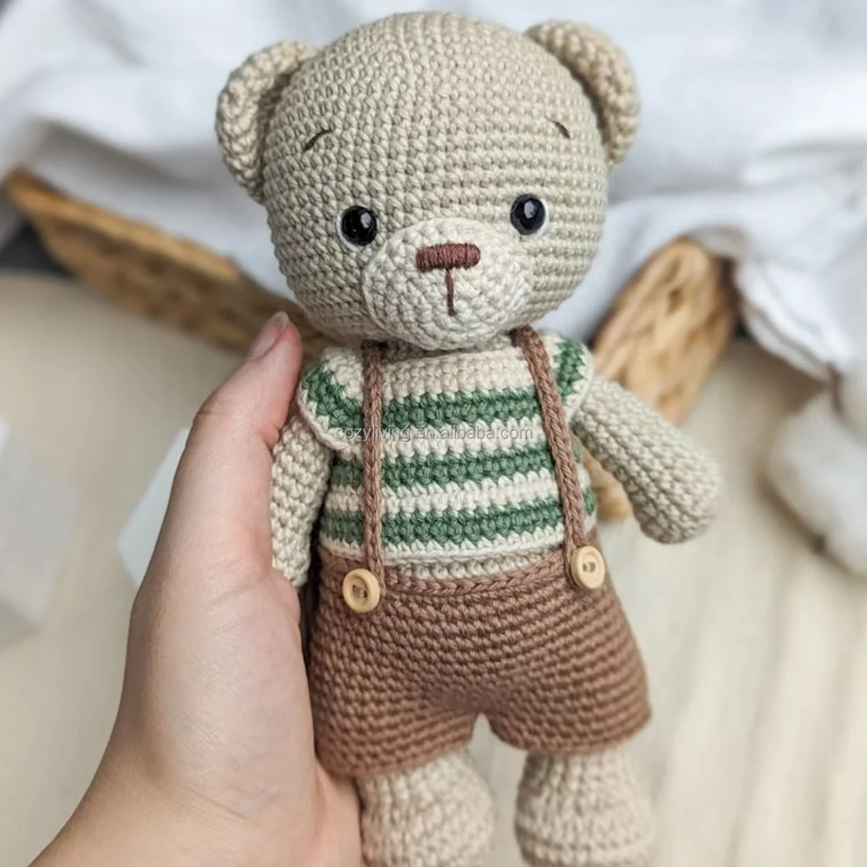 Amigurumi Customized Adorable Handmade Novelty Knitted  Crocheted Bear and Rattle for Kids Crafts Gift