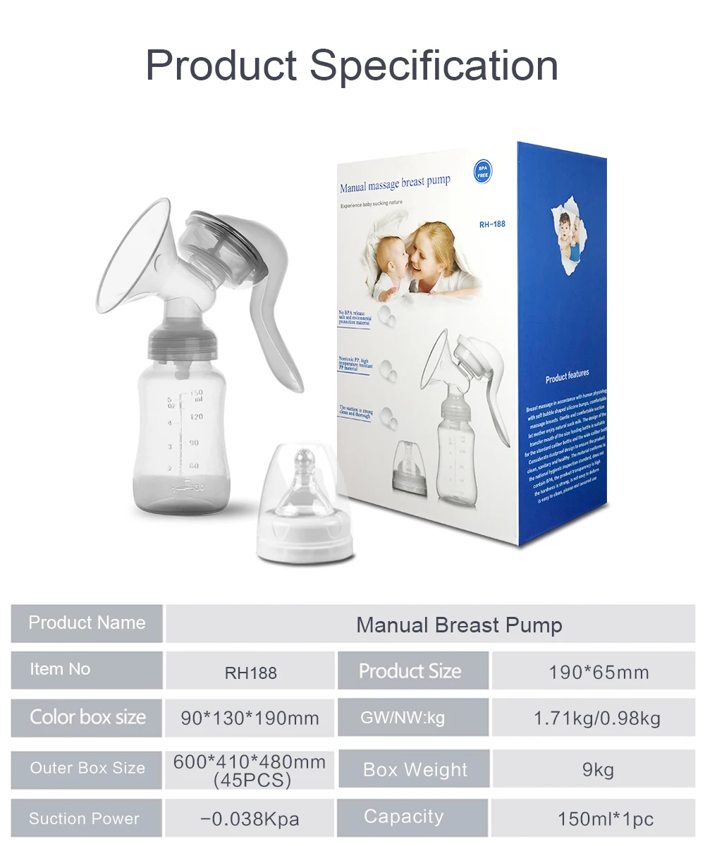 Dearevery Custom Silent Painless Baby Milk Collector Portable Manual Silicone Breast Pump
