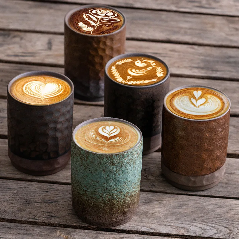 New 135/230ml vintage Japanese ceramic retro clay coffee latte cup tea cups matte coarse pottery coffee cup for restaurant