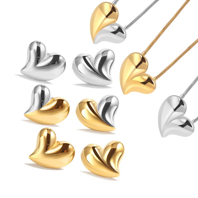 Fashion Bold African Dubai Jewellery 14K Carat Gold 925 Silver Plated Heart Earring Necklace Luxury Jewelry Sets For Girls Women