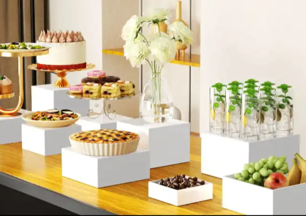 Square Food Dessert Display Stand White Acrylic Riser Cube Display Wedding Acrylic Food Cubes Plinth Stand Display