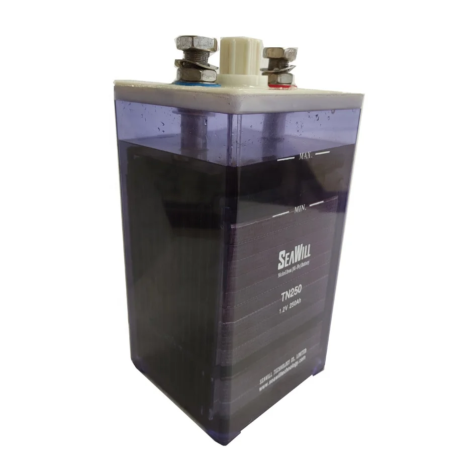 Rechargeable Nickel Iron NI Fe Battery 1.2v 250Ah TN250 With ABS case Blue Transparent Case.