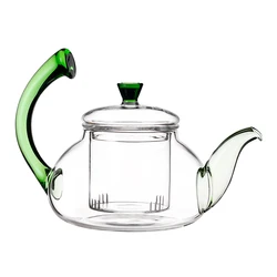 950ml long handle minimalist heat resistant high borosilicate glass tea pot glass tea set with infuser