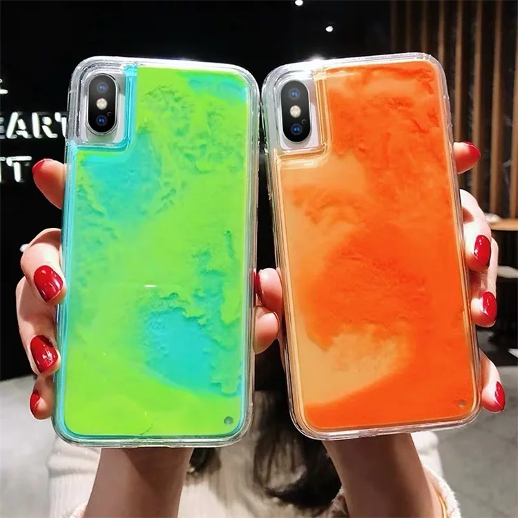 Luminous neon Liquid Sand Case Mobile Phone Case For iPhone 12 Quicksand Glitter Liquid Phone Case For iPhone 12 pro