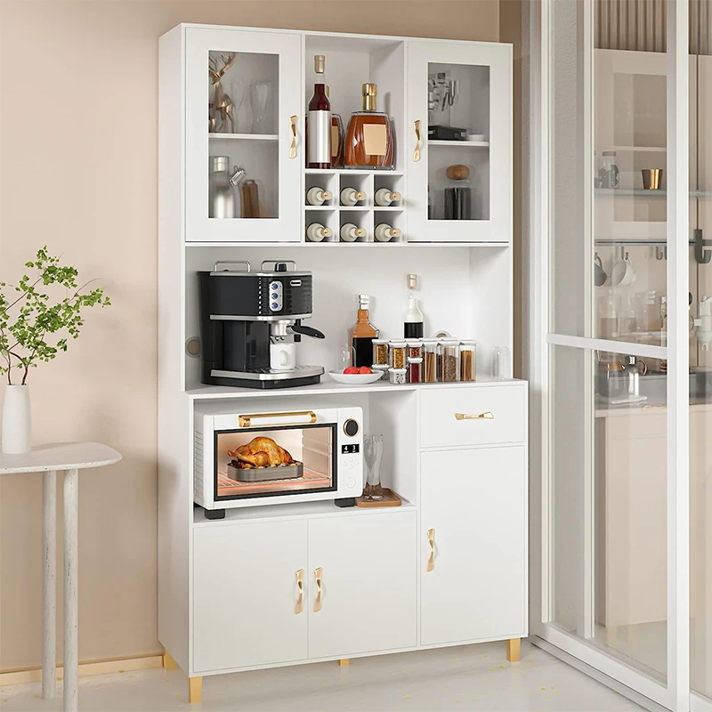 Modern Designs White 5 Storage Kitchen Cabinets Kitchen Pantry Storage Cabinet With Tempered Glass Doors