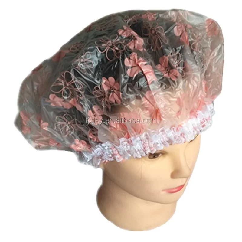 Fashion flower printed EVA foam lace pretty shower caps women Flower printing plastic waterproof large size bath shower cap
