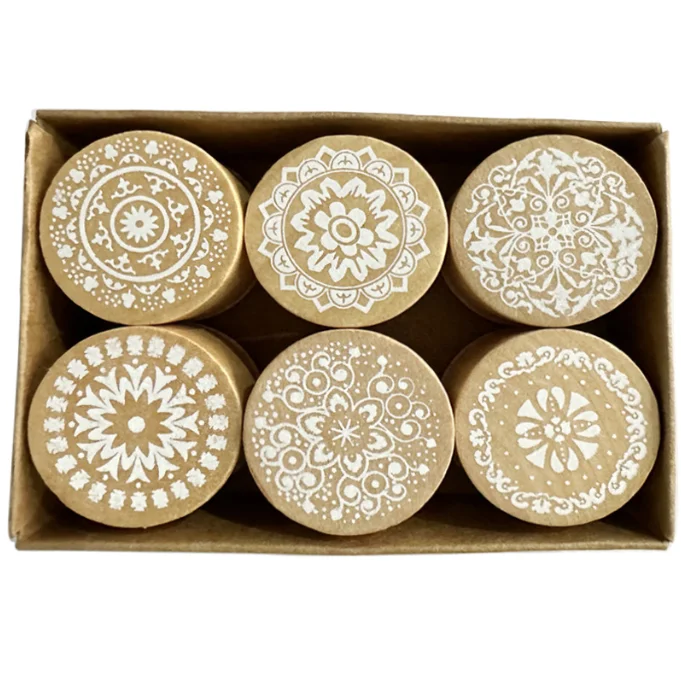 DIY Vintage Wish Stamp Wooden Rubber Stamp Floral Pattern Luck Stamps Scrapbook Crafts gifts 6pcs a set