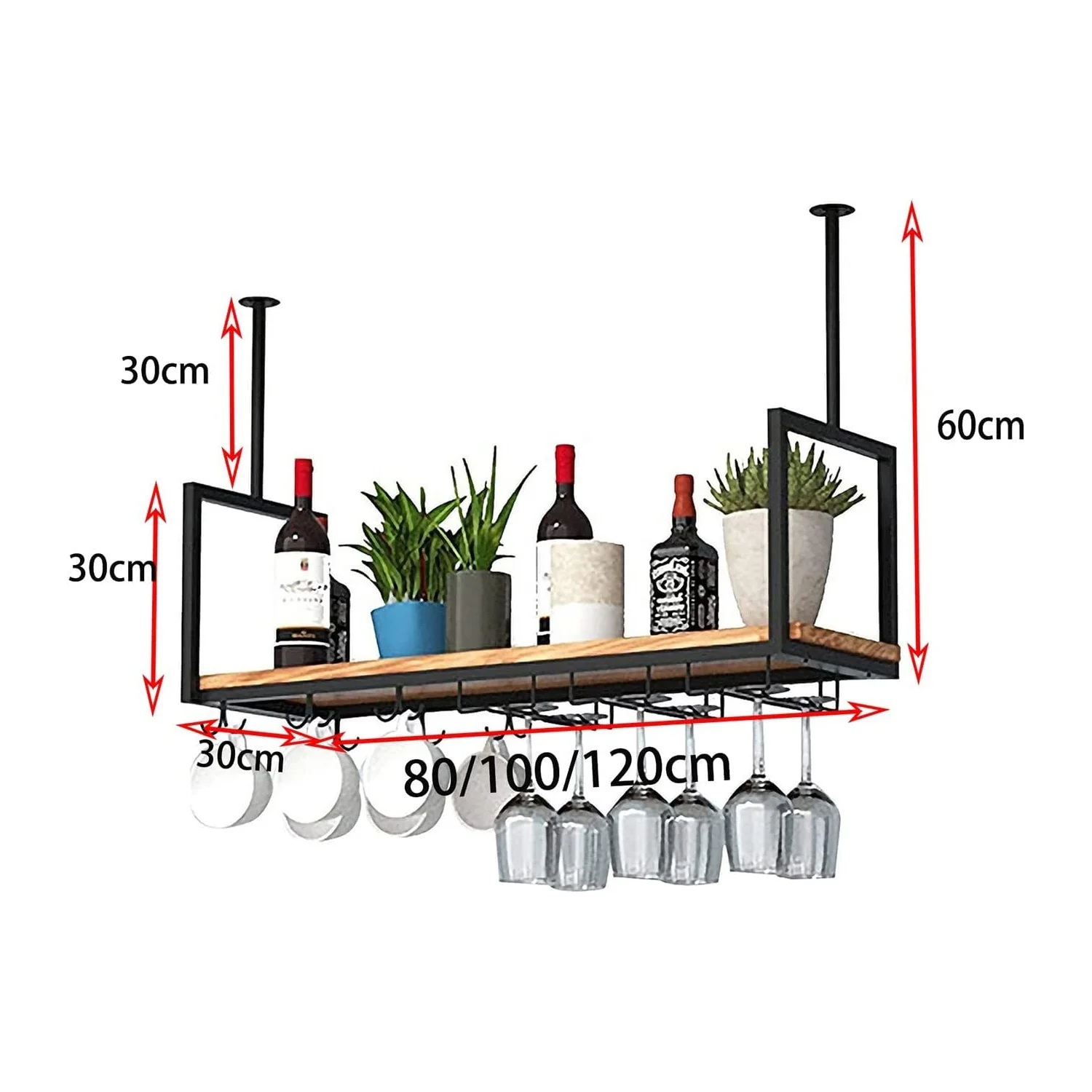 Hanging Wine Glass Rack Ceiling Mount Shelf Hanging Wine Rack Metal Ceiling Bottle Rack Vintage Display Wine Storage Holder