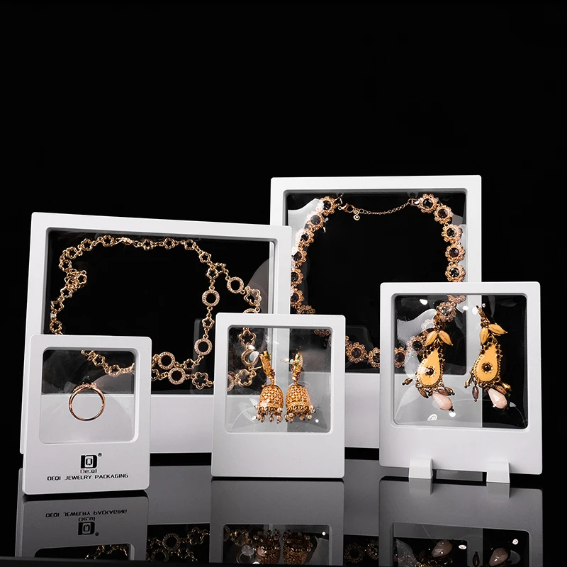 9*9 Multicolor 3d transparent magnetic floating float packaging jewelry display pe film frame case plastic box for ring pendant