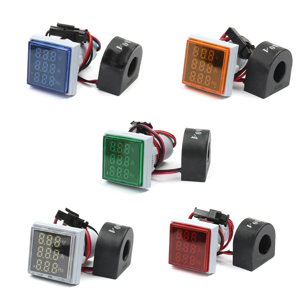 AC60-500V 0-100A 20-75Hz Digital 3 in 1 22mm  Indicator Ammeter Voltmeter Hz Current LED Meter Tester Signal Lights Lamp