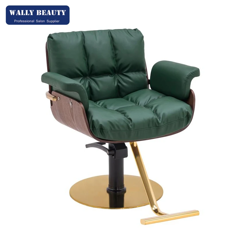 Wallybeauty Modern Beauty Spa Furniture Gold Base Styling Chair Hair Stylist Salon Grey Salon Chair