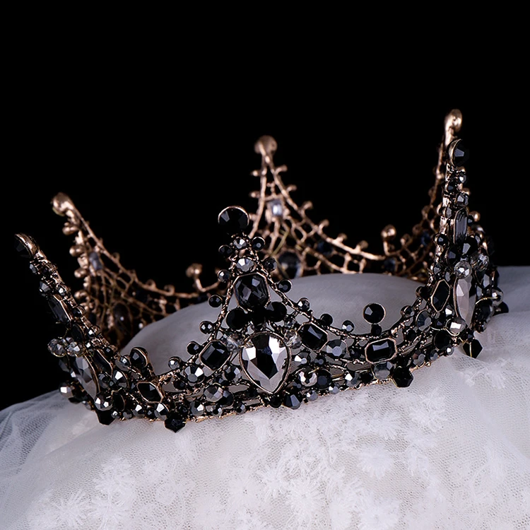 
Wedding Bride Hair Tiaras Jewelry Crystal Vintage Elegant discount Handmade Black Bridal Crown 