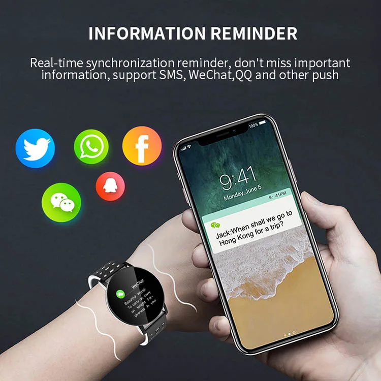 119 Plus Smart Watch Multifunctional Health Monitoring Waterproof Fashion Sports Heart Rate Monitor Smart Watch for Running