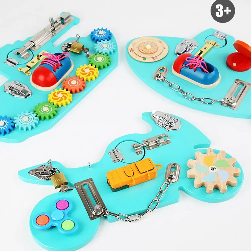 Kids Unlocking Cartoon Shape Toys Lock Busyboard kids play toys sensory wooden activity busy board
