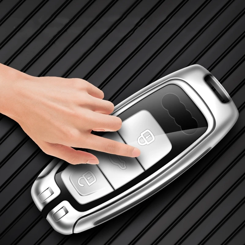 Car Metal Leather Key Remote Case Cover Shell Key Bag Holder For Audi A1 A3 A4 A5 A6 A7 A8 Quattro Q3 Q5 Q7 2009-2015 Keychain
