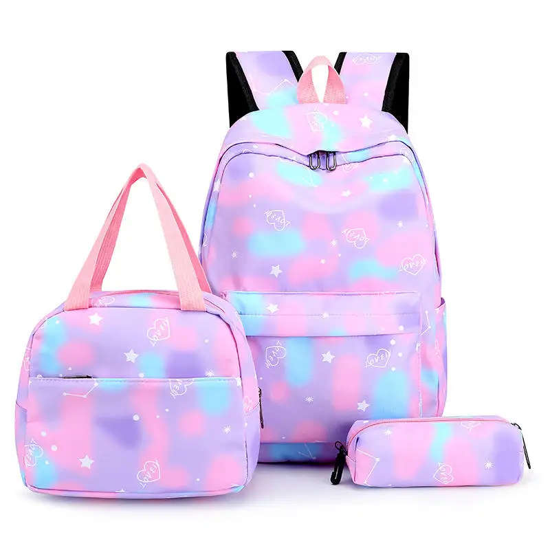 New 2023 Wholesale 3in1 Rainbow Colored School Bags Backpack Girls Bookbags Casual School Bags Waterproof OEM Logo 3 Pcs bag