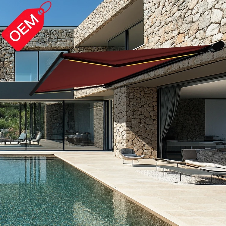 Outdoor Aluminum Retractable Awning Full Cassette Motorized Folding Arm Car Awning